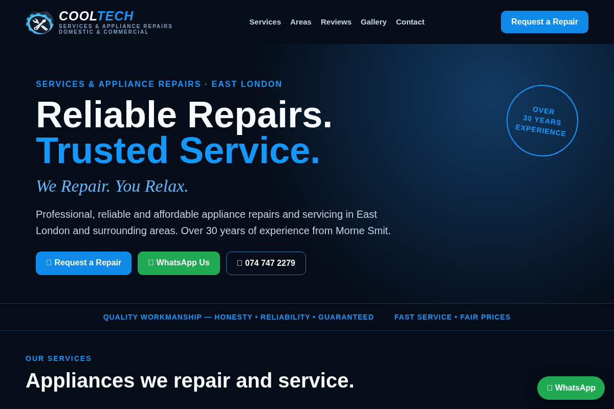 Screenshot of the Cooltech Services & Appliance Repairs website