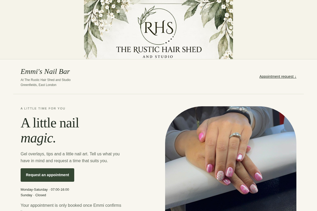 Screenshot of the Emmi's Nail Bar website